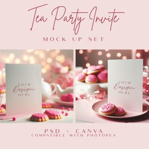 Pink Party uitnodigingskaart digitale Mock Up 5 x 7 Tea Party Invite bundel foto bewerkbare mockup briefpapier PSD slim object digitale download