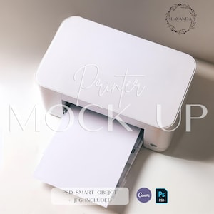 Digital Download white Printer Mock Up Desk Printer printing blank paper mockup Minimalist Printer Photo Editable Product Picture PSD+CANVA