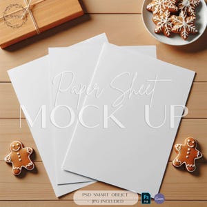 Folha de papel tamanho carta em branco mockup papel branco natal mockup canva psd editável inteligente papel comum natal listagem de produtos foto mockup