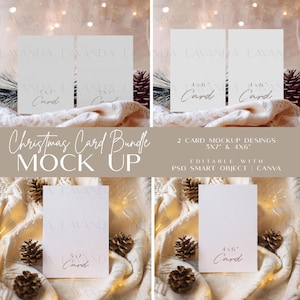 Pakiet makiet kartek świątecznych Boho xmas Invite Mock Up Pack Kolekcja makiet kartek świątecznych Edytowalny pakiet makiet imprez świątecznych Canva w formacie PSD