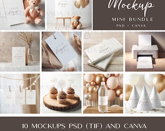 Party Mockup Bundle: Neutral Baby Shower, Geburtstag (PSD & Canva)
