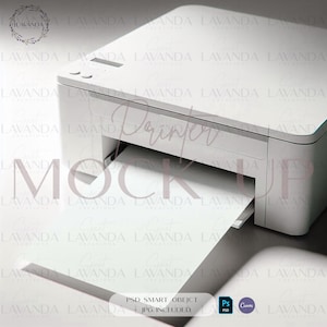Digitaler Download weißer Drucker Mock Up Nahaufnahme Minimalistischer Drucker Fotodruck leeres Papiermockup Bearbeitbares Produktbild PSD + CANVA
