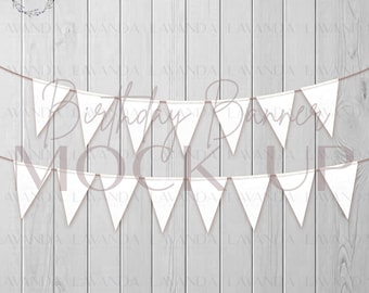 Birthday Banner Mockup: Triangle Flags, Canva & PSD (Digital File)