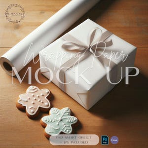 Weihnachtsgeschenk Geschenkpapier Mockup Dekoratives Geschenkpapier Mockup Urlaub Papierrolle Geschenk Box Weihnachtsüberraschungsgeschenk Canva PSD Bearbeitbar