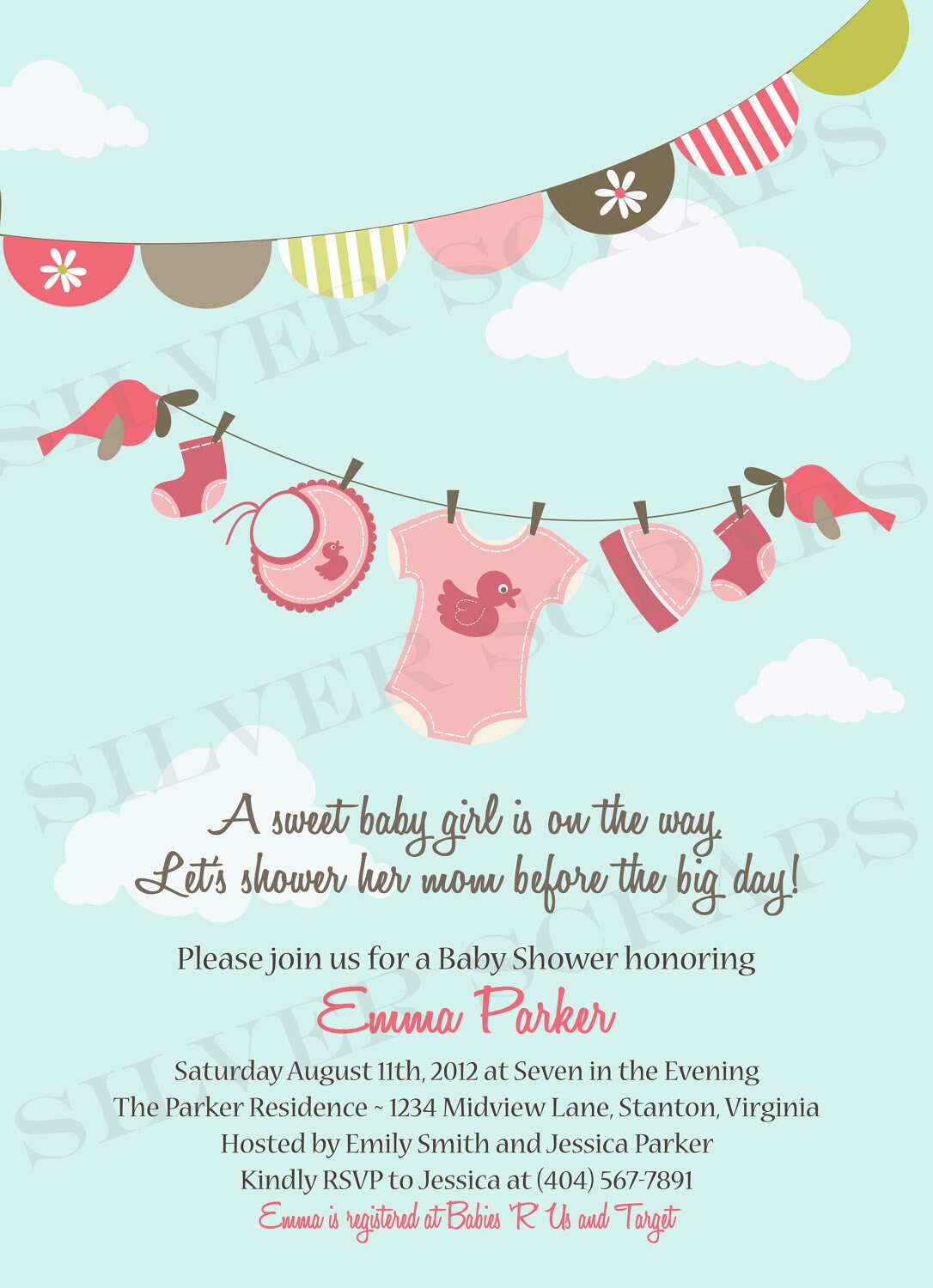 Pink Baby Girl Laundry Line Custom Digital Onesies Baby Etsy