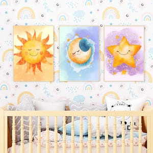 Sun, Moon, and Star Nursery Prints: Boho Baby Room Decor (Digital Download)