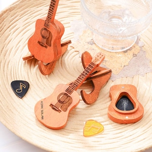 Caja de madera personalizada para púas de guitarra, estuche para púa grabado