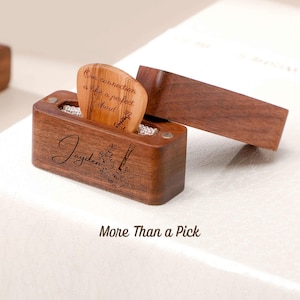 Personalisierte hölzerne Gitarren-Pick-Box mit Plektren, gravierter Plektrum-Halter, Gitarrist Geschenk