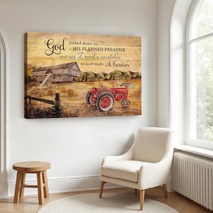 So God made a farmer, Paddy Field, Electric Tricycle, Old Barn Painting, Christian Canvas Prints, Faith Canvas, Bible Verse Canvas