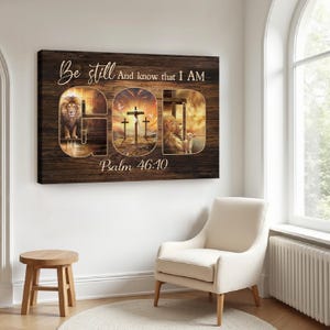 Sei still und wisse, dass ich Gott bin, Löwe von Jehuda, Der erstaunliche Geist, Jesus Landschaft Leinwandkunst, Christliche Leinwanddrucke, Glaubensleinwand