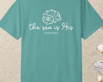 Psalm 95:5 Christian T-Shirt, Seashell Beach Ocean Tee, Comfort Colors
