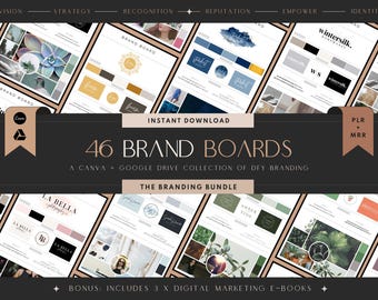 46 Luxury Brand Board Bundle | Mood Board Template Kit | Editable Canva Brand Board Logo Colors Template | Instant Download | PLR & MRR