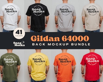 Gildan 64000 T-Shirt Back View Mockup Bundle | G640 Backside Mock-up Bundle | Real Male Model | Minimal Neutral Simple Gildan 64000 Mocks