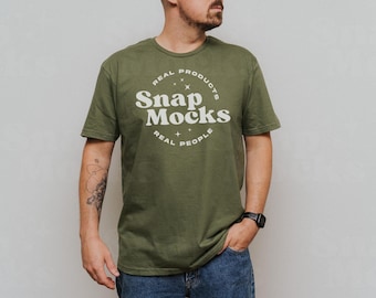 Gildan 64000 Military Green Mockup | Gildan Soft Style T-Shirt Mockup | Real Human Model Mock | Minimal, Simple Gildan 64000 Mock for Men