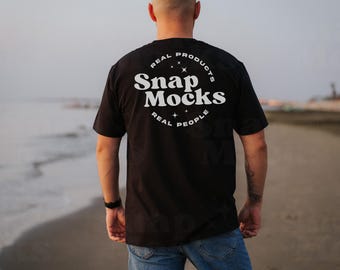 Gildan 64000 Black Shirt Back Side Mockup in Sunrise / T-Shirt Back Mock-up / Real Male Model Mock / Beach Sunset TShirt Back View Mock