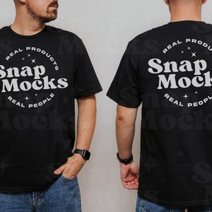 Gildan 64000 Black Split View Mockup | T-Shirt Back Mock-up | Real Male Model Mock | Simple TShirt Mock with Front and Back View