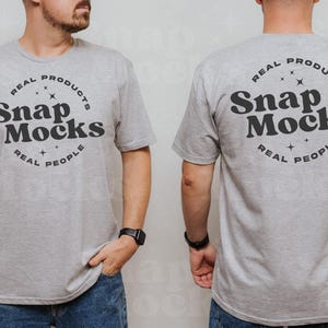 Gildan 64000 Sport Grey Split View Mockup | T-Shirt Back Mock-up | Real Male Model Mock | Simple TShirt Mock with Front and Back View