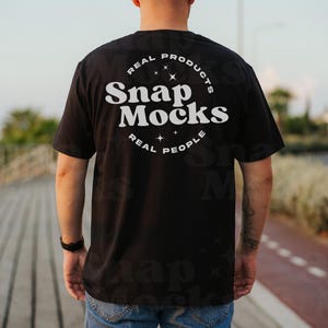Gildan 64000 Black Shirt Back Side Mockup in Sunrise | T-Shirt Back Mock-up | Real Male Model Mock | Sunset Promenade Mockup | Seaside Mock