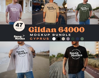 Gildan 64000 T Shirt Cyprus Mockup Bundle | G640 T-Shirt Mock-up Bundle | Real Male Model | Simple Outdoor Gildan SoftStyle Tee Shirt Mocks