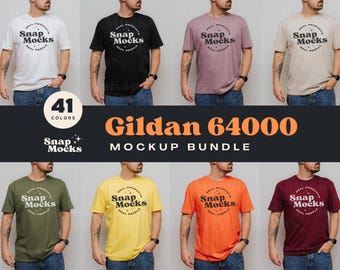 Gildan 64000 T Shirt Mockup Bundle | G640 T-Shirt Mock-up Bundle | Real Male Model | Minimalistic Neutral Simple Gildan 640 Tee Shirt Mocks