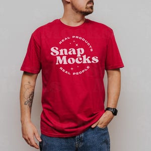 Gildan 64000 Cardinal Red Mockup | Gildan Soft Style T-Shirt Mockup | Real Human Model Mock | Minimal, Simple Gildan 64000 Mock for Men