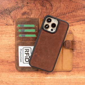 Fundas de cuero de alta calidad CYUK para iPhone 16, 15, 14, 13 y 12 (Plus, Pro, Pro Max). Fundas personalizadas con tarjetero.