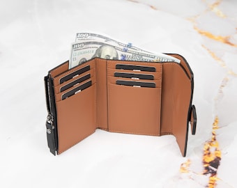 Personalised Handmade Genuine Leather Wallet - Valentine's Day Gift - Wallet for ID, Credit Card, Coins, Money - Handcrafted Gift For Her