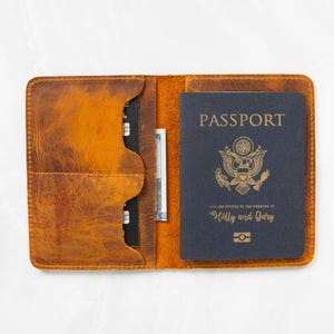 Funda para pasaporte y billetera de viaje de cuero genuino hecha a mano, funda de cuero para pasaporte, billetera para pasaporte, tarjetero de viaje, organizador de viajes