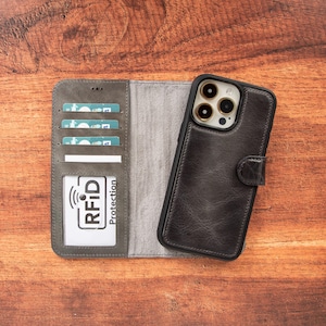Fundas de cuero de alta calidad CYUK para iPhone 16, 15, 14, 13 y 12 (Plus, Pro, Pro Max). Fundas personalizadas con tarjetero.