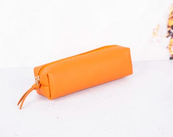 Personalized Leather Pen Case: Handcrafted Top Grain Pencil & Cosmetic Bag