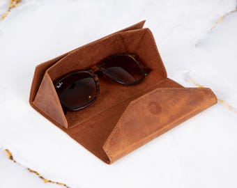 Personalized Leather Sunglasses Case: Handmade Top Grain Glasses Storage