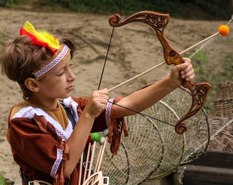 Jachtspelset voor kinderen, Hadmade-speelboog met viltpijlen en herbruikbare doelen, creatief speelcadeau voor peuters, elfenachtig houten boogschieten