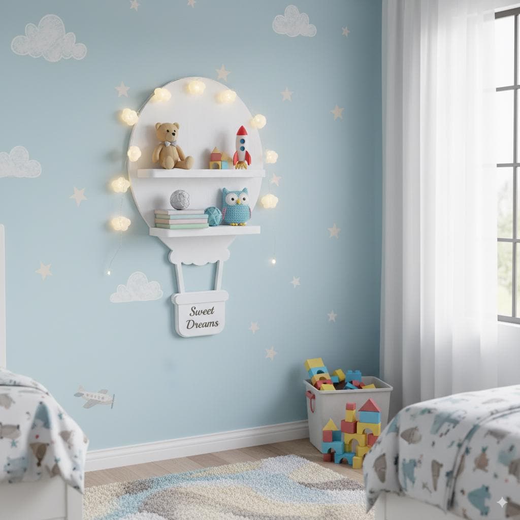 Personalized Hot Air Balloon Shelf, Nursery Decor, Montessori Toy Shelf