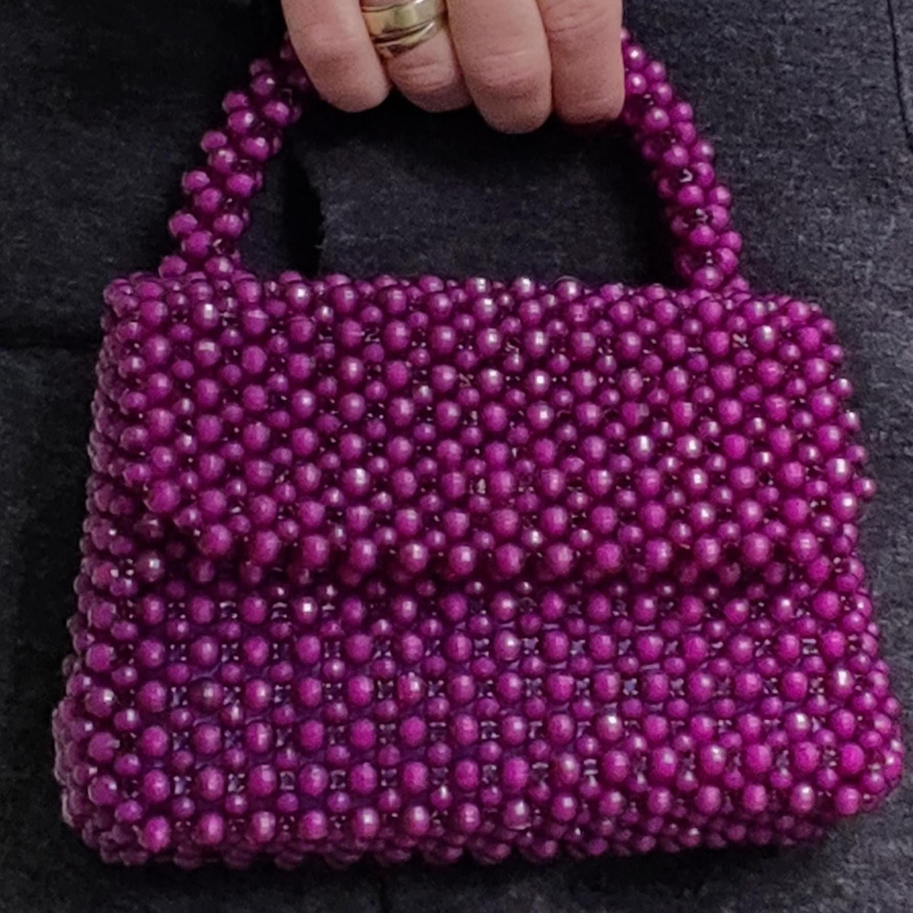 Handmade Purple Beaded Bag: Elegant Acrylic Party Purse - Etsy Elegant Purple Beaded Women\'s Bag main image 0