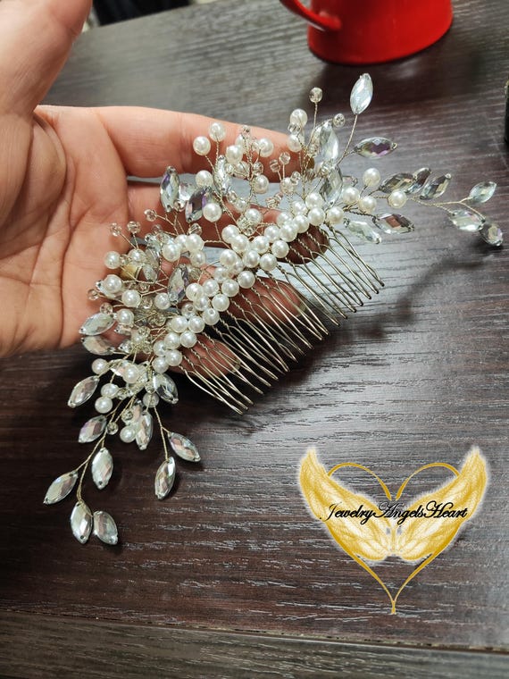 Elegant Crystal & Pearl Bridal Hair Comb - Silver Wedding  display picture 1