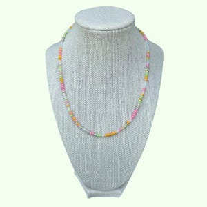 Citrus Seed Bead Elastic Necklace in Pink, Orange, Green, White, and Silver, Affordable Jewelry Accessory Gift For Women.