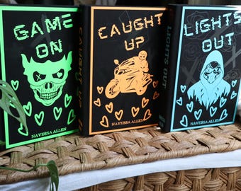 An Into Darkness Novels by Navessa Allen - Lights Out, Caught Up, Game on- Special Rebound Editions , Glow in Dark Design