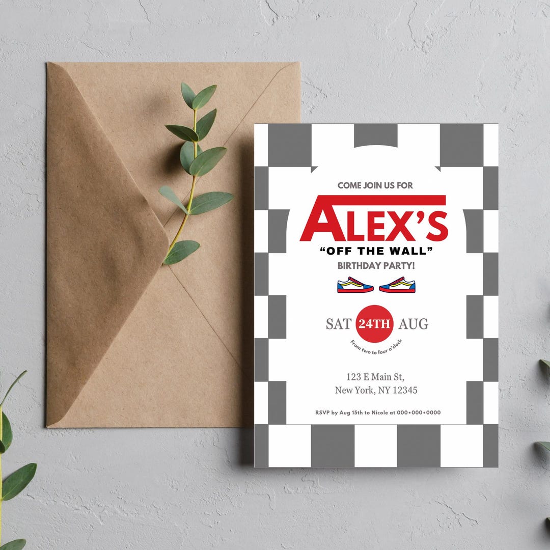 DIGITAL DOWNLOAD | Vans off the Wall Any Year Old Birthday Invitation ...