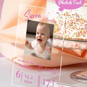 Marco para anuncio de nacimiento / Marco de fotos personalizado para bebé / Marco de fotos para recién nacidos / Regalos para baby shower / Regalo para nuevos padres - Bebé