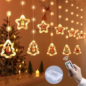 Christmas Lights, 10 Tree and Star Lights 120 LED Christmas Decorations Indoor, Battery Operated
