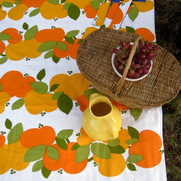 Reserved for malte - Oranges Picnic Blanket - Summer Beach Blanket Handmade with Vintage 1970s Scandinavian Fruit - Outdoors Food Blanket