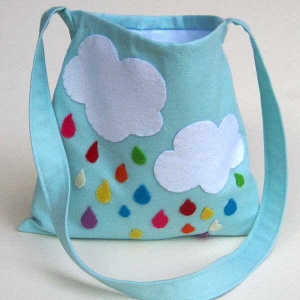 kids messenger bag rainbow rain drops / hand sewn eco friendly accessory for children