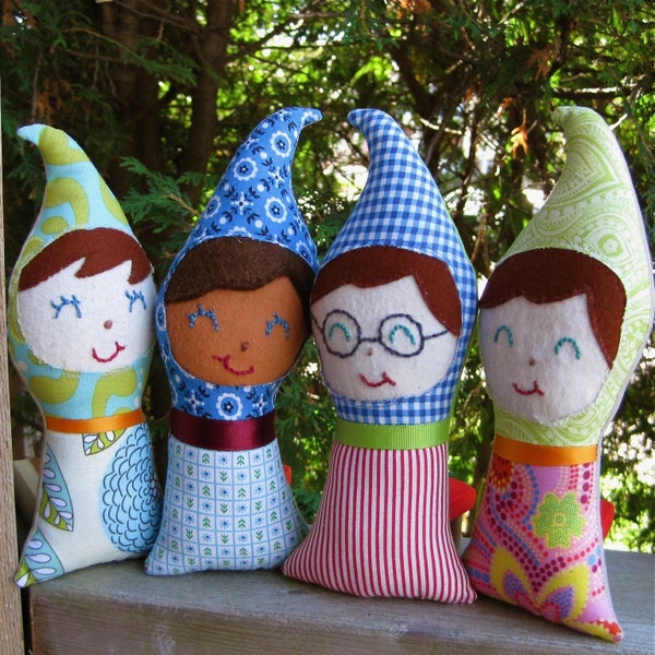 SALE gnome baby eco toys upcycled dolls / multicultural hand embroidered