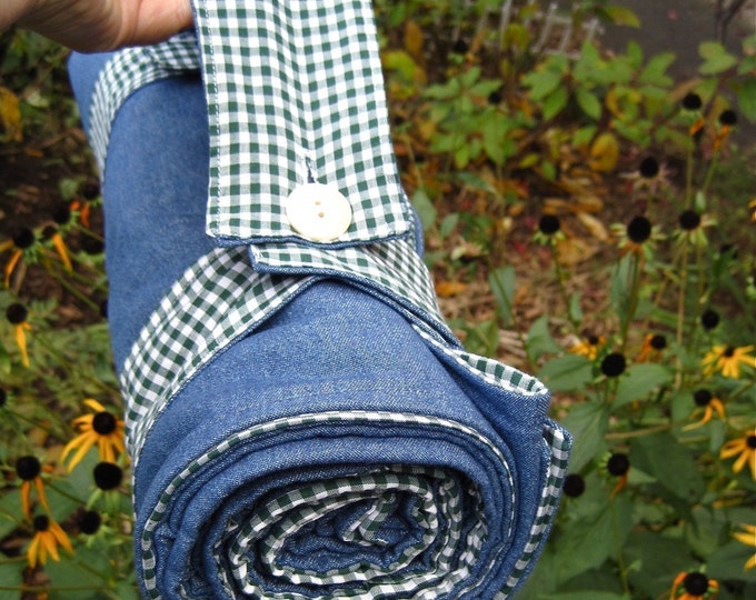 Eco Friendly Picnic Blanket / Retro and Roomy in Forest Green Gingham as Seen in Kameleon