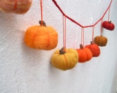 Fall Pumpkins Garland - Needle Felted Wool Bunting Decor - Ombre Orange Halloween Hanging Decoration