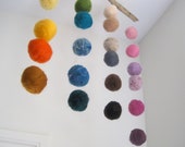 Baby Mobile- Quiet Rainbow Wool Decor- Crib Mobile, Eco Friendly Mobile, Nursery Mobile, Wool Mobile- 24 Felted Wool Balls Hanging Decor