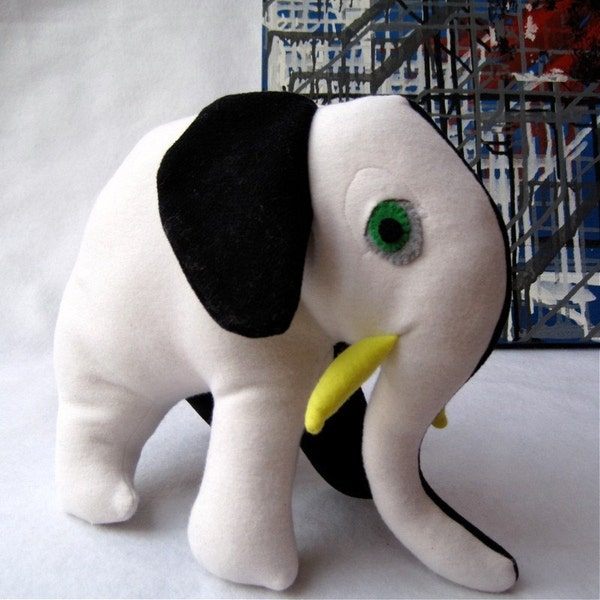 reserved for klevstul \/ organic elephant stuffed animal in mod black and white \/ upcycled cashmere  \/ Ying Yang