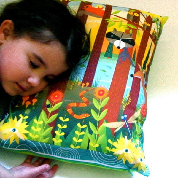 woodand decor pillow sham / kids children eco friendly handmade nursery bedroom decoration