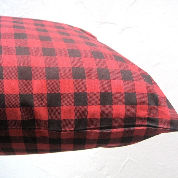 Lumberjack Toddler Pillow Sham Cover - Kids 14 x 20 Pillow Cushion - Baby Nursery Decor in Dark Red Black Plaid - Home Decor