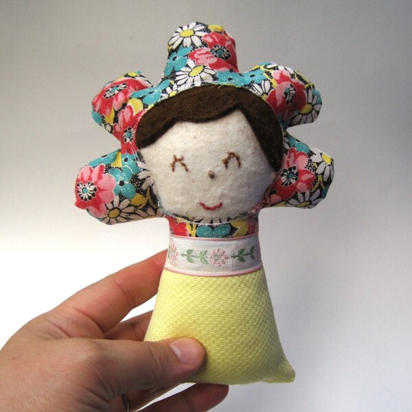 RESERVED - flower fairy baby doll / upcycled organic hand embroidered summer eco frriendly child toy
